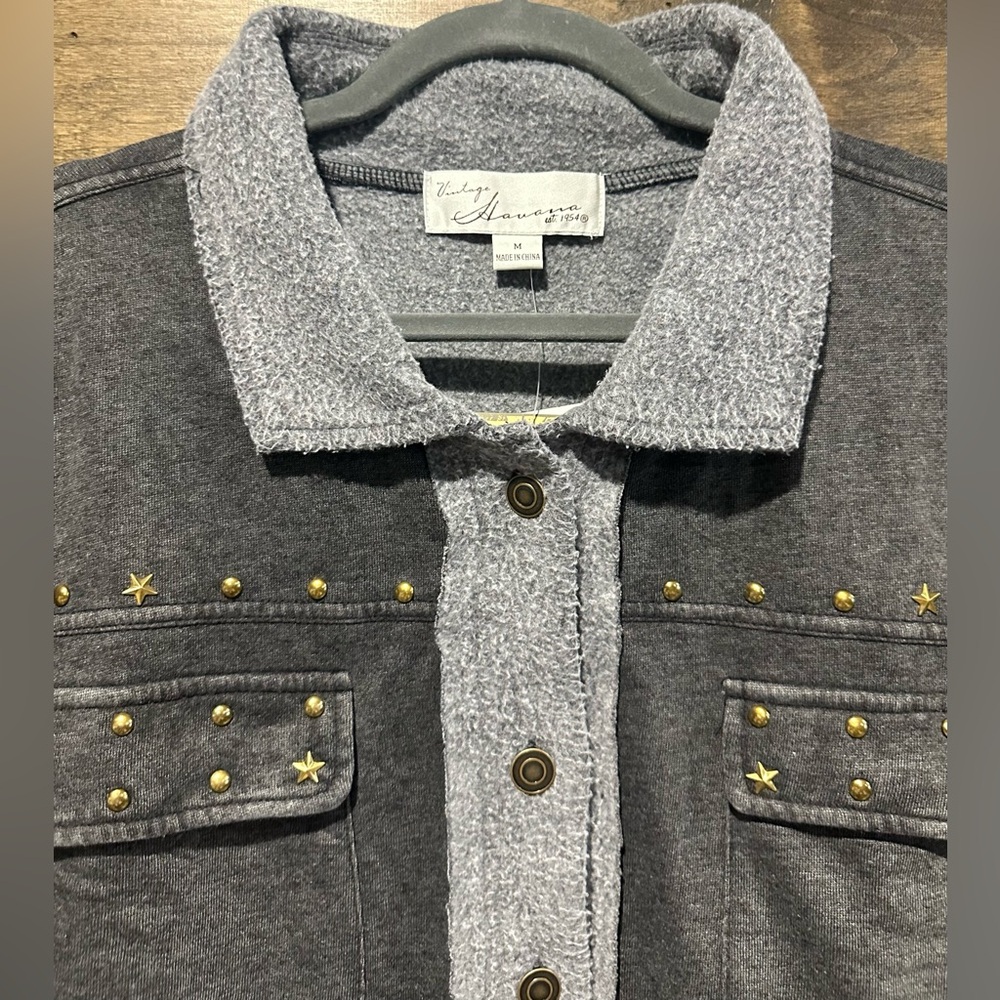NWT Vintage Havana Gray Shacket Style Embellished Top - Picture 3 of 16